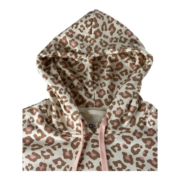 Ugg Women's Beige Kes Leopard Print Fleece Soft Hoodie Size Medium - Picture 11 of 16